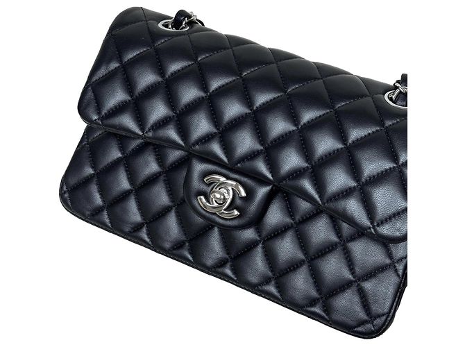 Timeless Chanel Classic Double Flap Small Schwarz Lammleder Silber - Ansicht 2