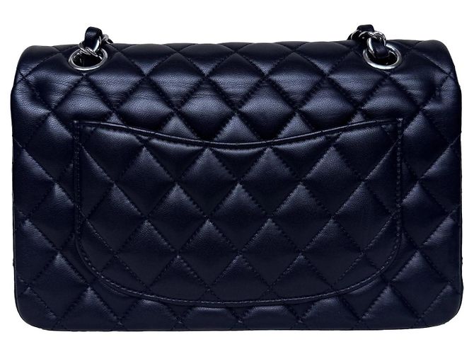Timeless Chanel Classic Double Flap Small Schwarz Lammleder Silber - Ansicht 3