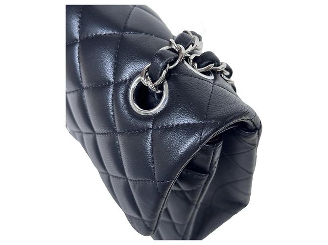 Timeless Chanel Classic Double Flap Small Schwarz Lammleder Silber - Ansicht 4
