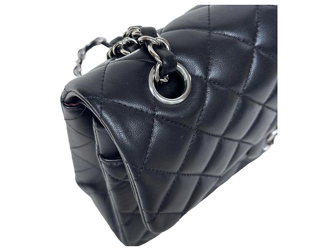 Timeless Chanel Classic Double Flap Small Schwarz Lammleder Silber - Ansicht 5
