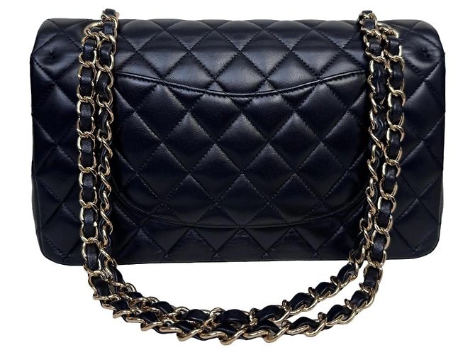 Timeless Chanel Classic Double Flap Medium Schwarz Lammleder Goldfarben - Ansicht 14
