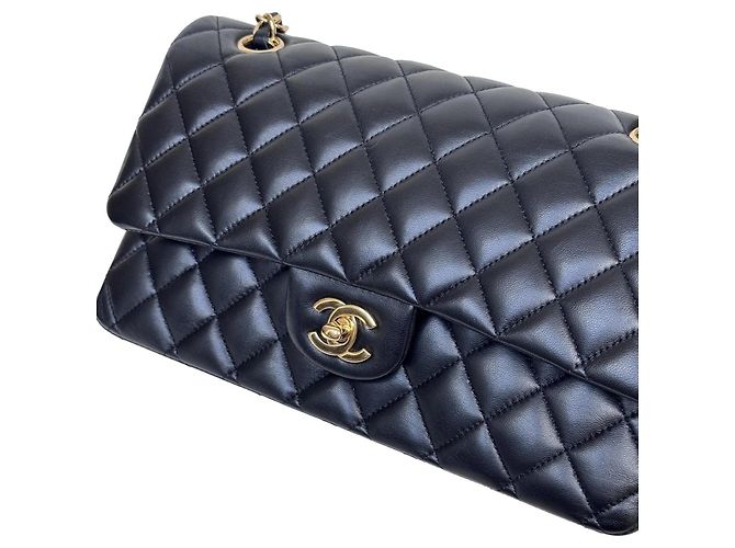 Timeless Chanel Classic Double Flap Medium Schwarz Lammleder Goldfarben - Ansicht 2
