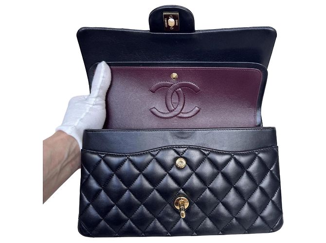 Timeless Chanel Classic Double Flap Medium Schwarz Lammleder Goldfarben - Ansicht 9