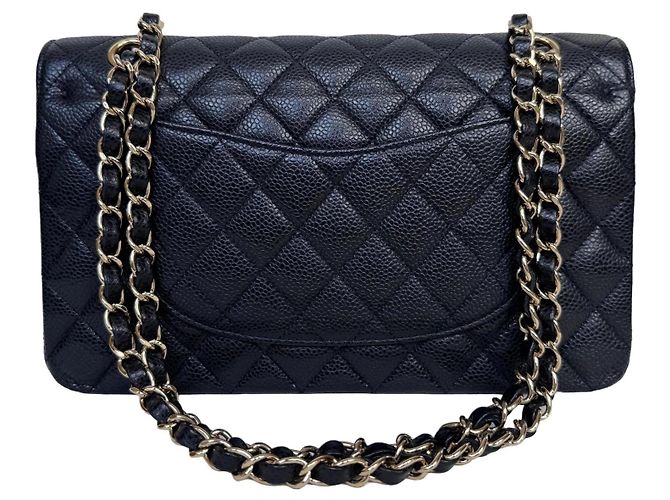 Timeless Bolsa Chanel Classic Double Flap Medium Couro Caviar Preto - vista 14