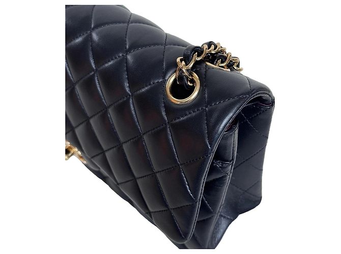 Timeless Chanel Classic Double Flap Medium Pele Cordeiro Preto Ouro - vista 10