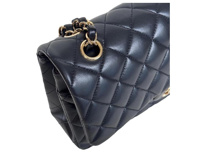 Timeless Chanel Classic Double Flap Medium Pele Cordeiro Preto Ouro - vista 11