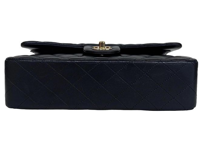 Timeless Chanel Classic Double Flap Medium Pele Cordeiro Preto Ouro - vista 12