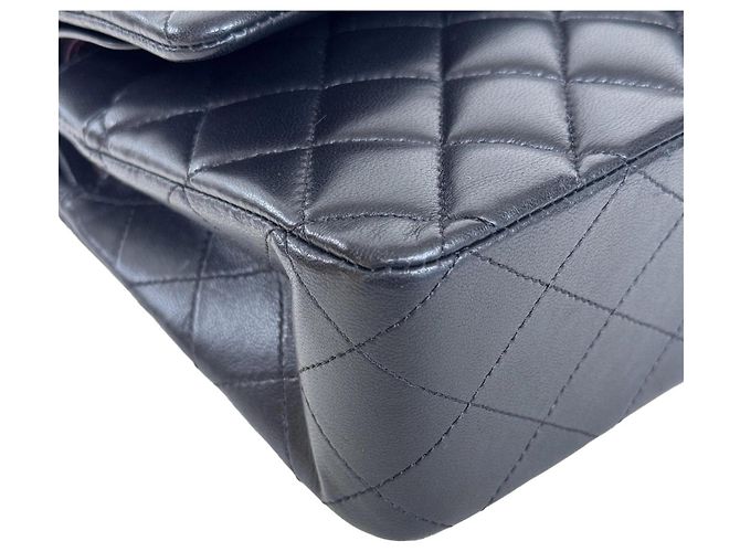 Timeless Chanel Classic Double Flap Medium Pele Cordeiro Preto Ouro - vista 14