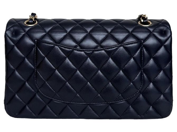 Timeless Chanel Classic Double Flap Medium Pele Cordeiro Preto Ouro - vista 9