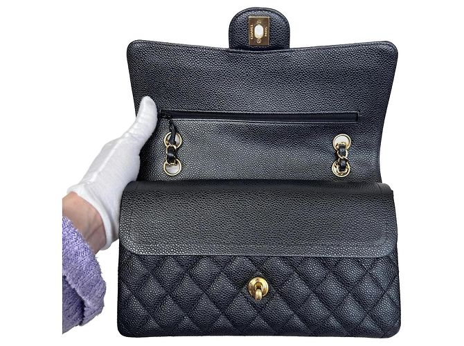 Timeless Chanel Classic Double Flap Medium Schwarz Kaviarleder - Ansicht 11