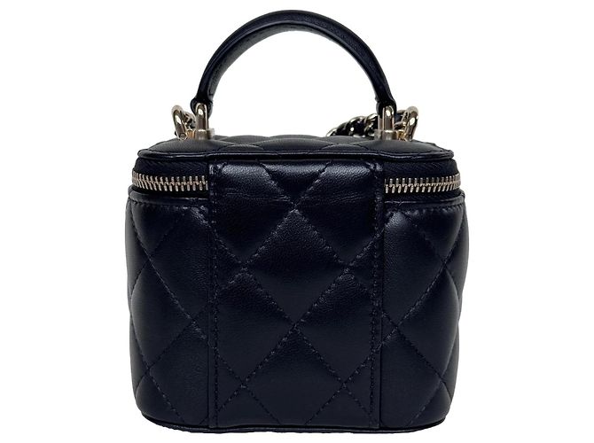 Chanel Mini Vanity Handtasche Schwarz Steppleder - Ansicht 3