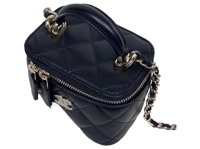 Chanel Mini Vanity Handtasche Schwarz Steppleder - Ansicht 5