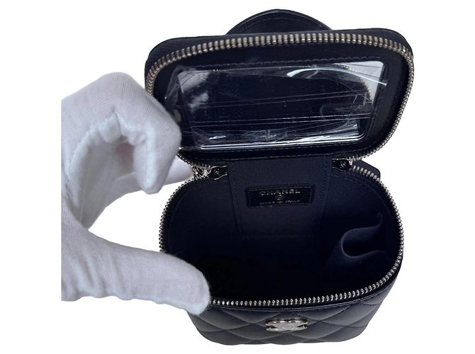 Chanel Mini Vanity Handtasche Schwarz Steppleder - Ansicht 8