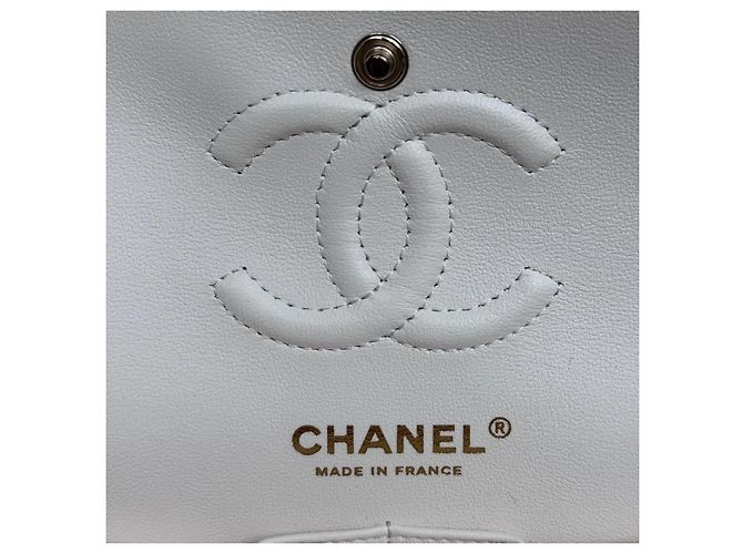 Timeless Bolsa Chanel Classic Double Flap Small Couro Caviar Branco - vista 13