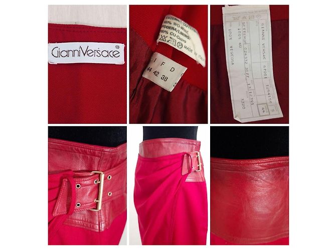 Gianni Versace Saia Envelope Vermelha Couro Anos 80 - vista 10