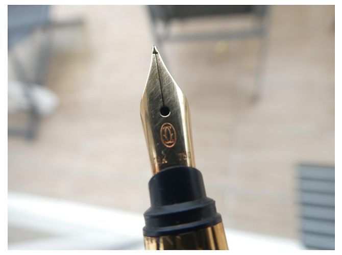 Stylo Plume Cartier Métal Argenté et Plume Or Doré Bijouterie argentée - vue 2