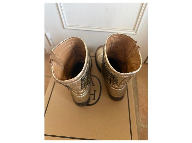 Stivali biker ASH in pelle dorata borchiata D'oro - vista 3