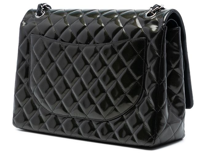 Borsa a tracolla Chanel Maxi Classic Striped Patent Double Flap Nera Nero - vista 2