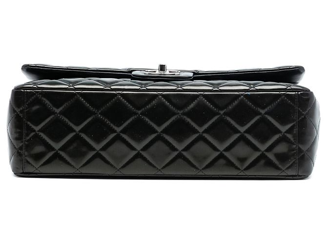 Borsa a tracolla Chanel Maxi Classic Striped Patent Double Flap Nera Nero - vista 3