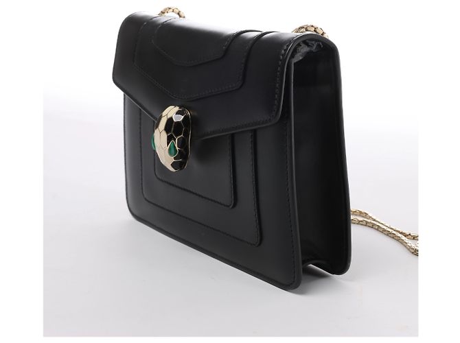 Bulgari Borsa a tracolla con catena in pelle Bvlgari Serpenti Forever in Black - vista 2