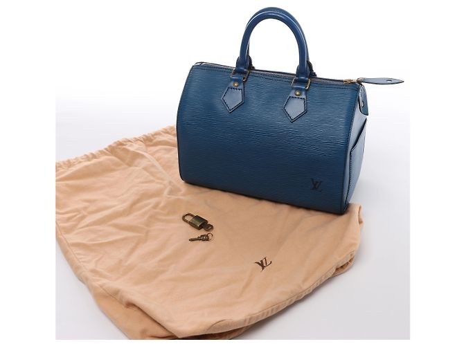 Borsa a mano Louis Vuitton Speedy 25 in pelle Epi Blu M43015 - vista 11