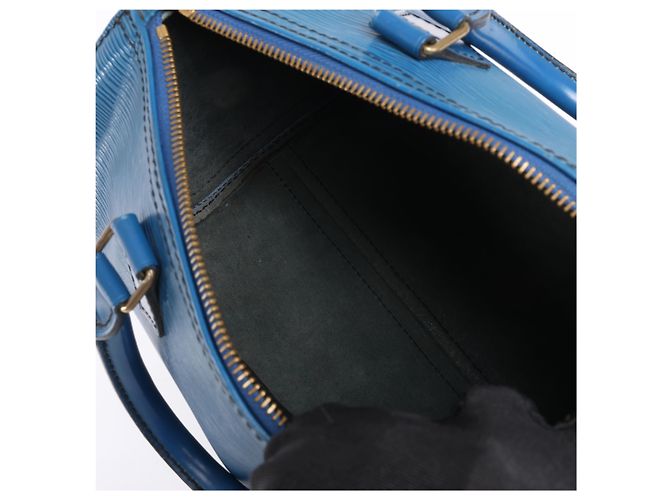 Borsa a mano Louis Vuitton Speedy 25 in pelle Epi Blu M43015 - vista 13