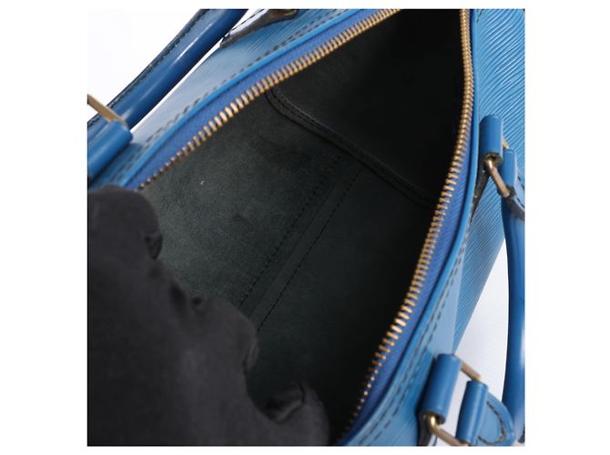 Borsa a mano Louis Vuitton Speedy 25 in pelle Epi Blu M43015 - vista 14