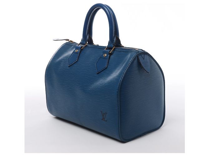 Borsa a mano Louis Vuitton Speedy 25 in pelle Epi Blu M43015 - vista 2