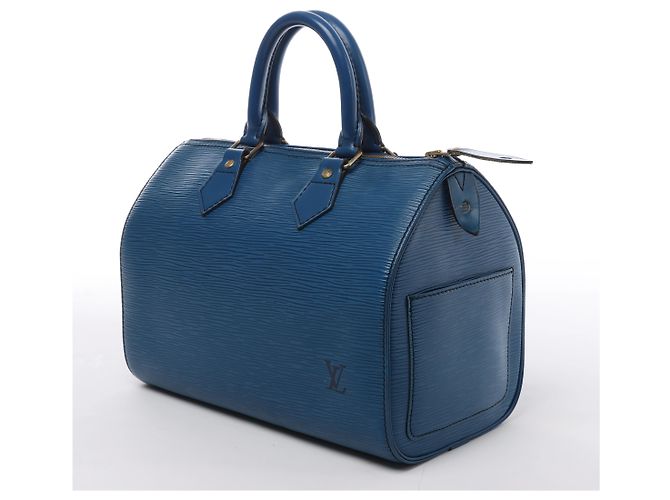 Borsa a mano Louis Vuitton Speedy 25 in pelle Epi Blu M43015 - vista 3