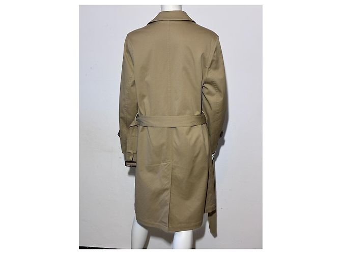 Saint Laurent Beiger Baumwoll-Trenchcoat mit kariertem Wollfutter - Ansicht 10