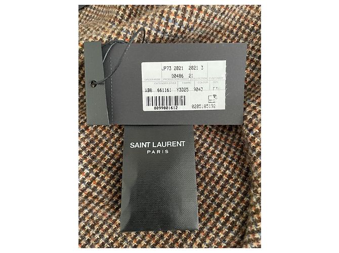 Saint Laurent Beiger Baumwoll-Trenchcoat mit kariertem Wollfutter - Ansicht 11