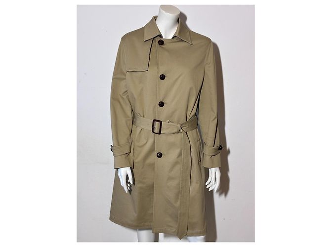 Saint Laurent Beiger Baumwoll-Trenchcoat mit kariertem Wollfutter - Ansicht 2