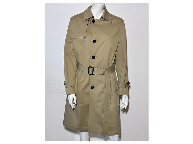 Saint Laurent Beiger Baumwoll-Trenchcoat mit kariertem Wollfutter - Ansicht 3