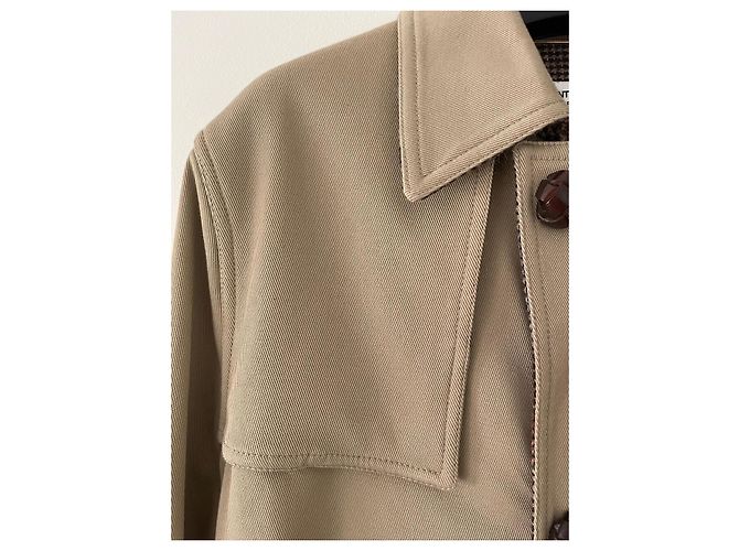 Saint Laurent Beiger Baumwoll-Trenchcoat mit kariertem Wollfutter - Ansicht 6