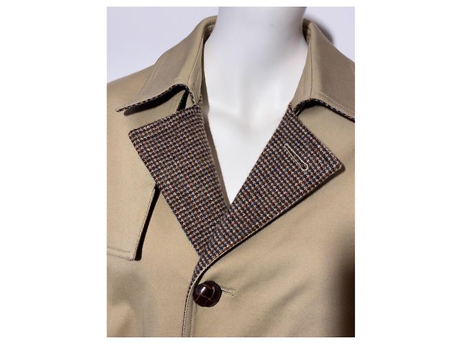 Saint Laurent Beiger Baumwoll-Trenchcoat mit kariertem Wollfutter - Ansicht 7