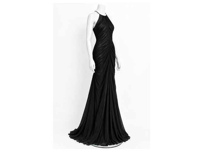 Vera Wang Abito Nero Scollo all'Americana e Drappeggio - vista 2