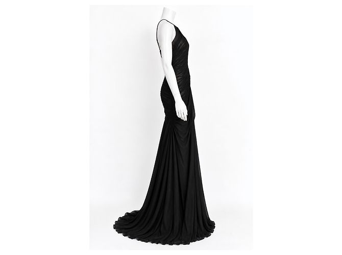 Vera Wang Abito Nero Scollo all'Americana e Drappeggio - vista 3
