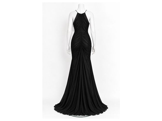 Vera Wang Abito Nero Scollo all'Americana e Drappeggio - vista 4