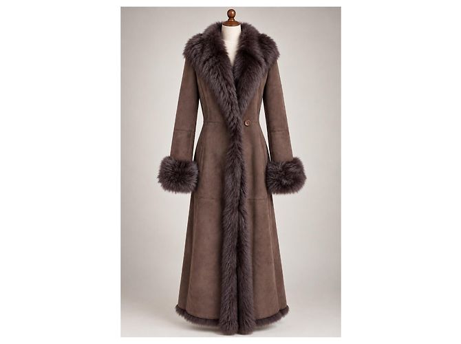 Ventcouvert Cappotto lungo in pelle di agnello e visone Marrone - vista 2