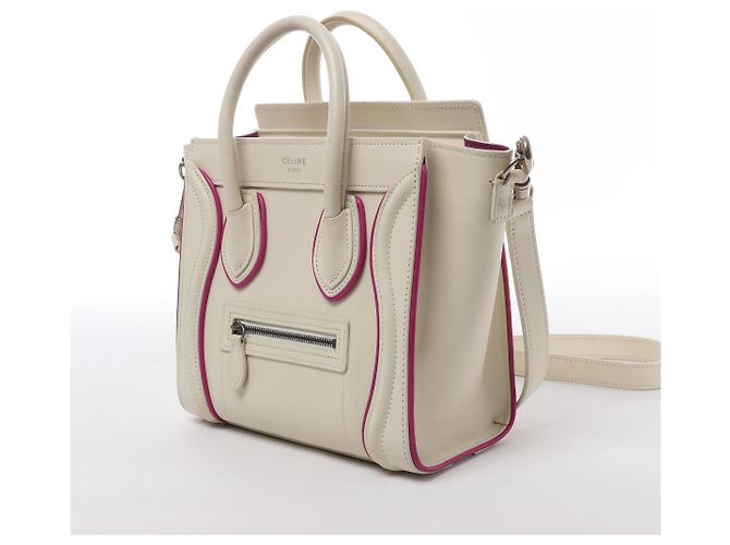 Céline Borsa a mano 2Way Celine Luggage Nano in pelle Beige x Purple - vista 2