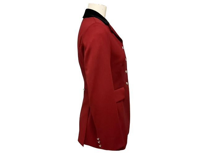 Hermès Hermes Brick Red Button Front Wool Riding Equestrian Jacket with Black Velvet Collar - view 2