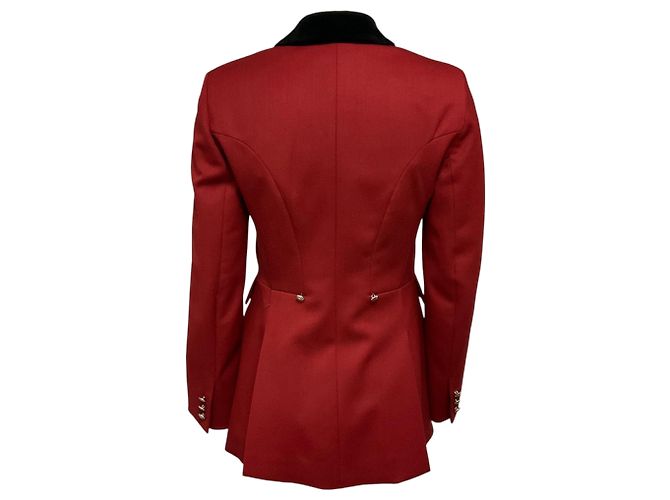 Hermès Hermes Brick Red Button Front Wool Riding Equestrian Jacket with Black Velvet Collar - view 3