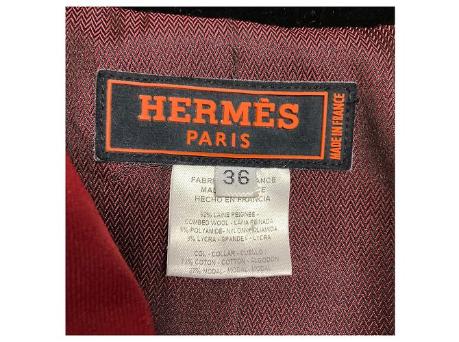 Hermès Hermes Brick Red Button Front Wool Riding Equestrian Jacket with Black Velvet Collar - view 4