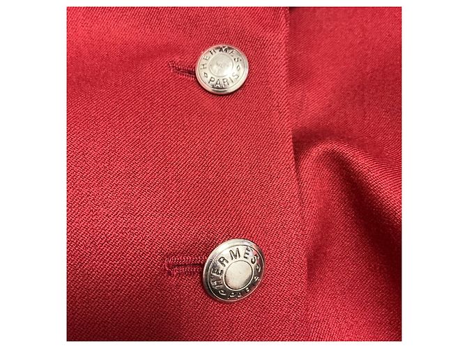 Hermès Hermes Brick Red Button Front Wool Riding Equestrian Jacket with Black Velvet Collar - view 5