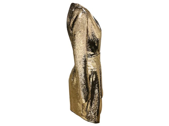 Alexandre Vauthier Gold Metallic Sequined Mini-Cocktailkleid mit langen Ärmeln und V-Ausschnitt Golden - Ansicht 2