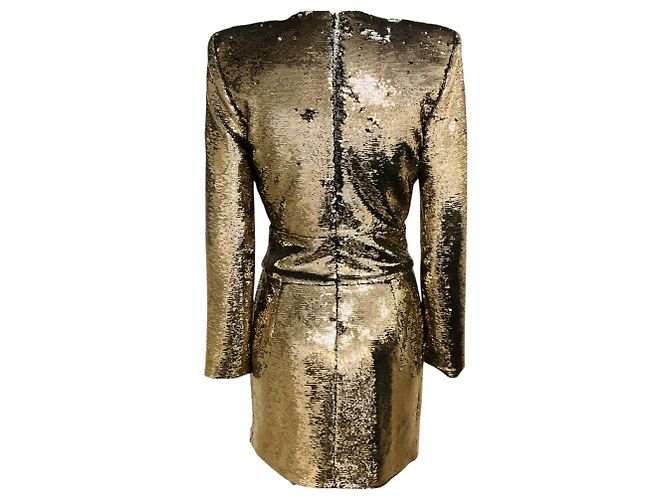 Alexandre Vauthier Gold Metallic Sequined Mini-Cocktailkleid mit langen Ärmeln und V-Ausschnitt Golden - Ansicht 3