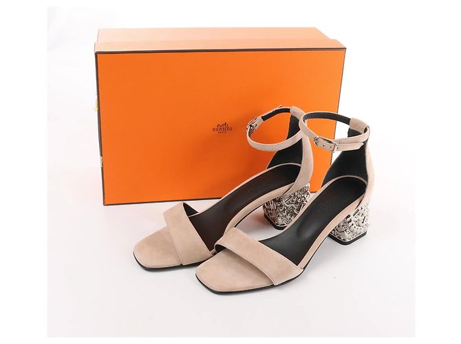 Hermès Sandali HERMES Glam Chaîne d'Ancre in camoscio Beige, Taglia 37 EU - vista 13