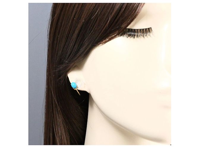 Autre Marque Orecchini a clip in oro giallo 18K con turchese - vista 4