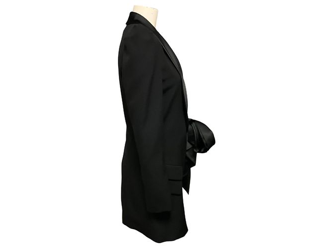 Alexandre Vauthier Mini-Cocktailkleid aus Wolle im Smoking-Stil mit schwarzem Satinbesatz - Ansicht 2