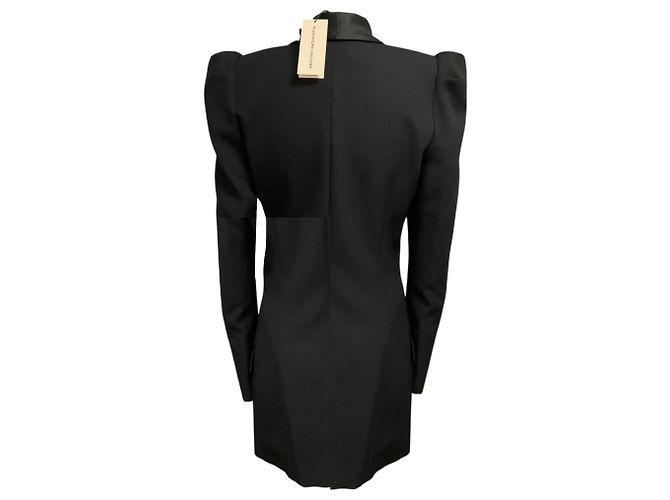 Alexandre Vauthier Mini-Cocktailkleid aus Wolle im Smoking-Stil mit schwarzem Satinbesatz - Ansicht 3